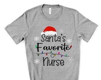 Santa's Favorite Nurse with Christmas Lights Screen Print Transfer - Christmas Shirt for Nurses - Ready to Press
