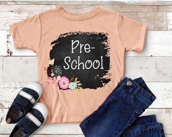 Preschool Floral Chalkboard Back To School Screen Print Transfer - Youth Size - Make Your Own Shirt - Ready to Press Girls Shirt