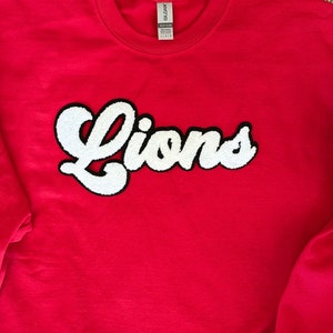 Lions Mascot Chenille Patch - Chenille Patch with Adhesive - School Mascot Patch -Lions Football  - Make Your Own Shirt
