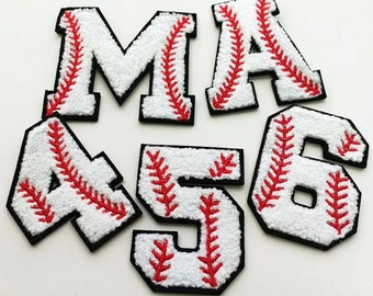 Baseball Chenille Iron On Patches - Letters and Numbers Baseball Chenille Patch