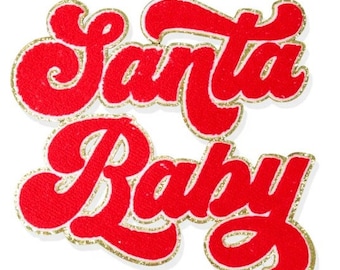 Santa Baby Toddler Size Chenille Iron On Patch - Santa Baby Red Child Size Christmas Iron On Chenille Patch