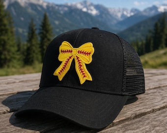 Iron On Softball Bow Patch, Embroidered Softball Patch, Make Your Own Hat, Side Seam Patch