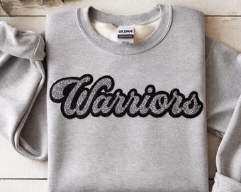 Warriors Mascot Patch for Sweatshirts, Jackets, Bags - School Mascot Custom Patch - School Spirit Patches - Can Be Customized - Glitter HTV