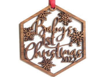 Baby's First Christmas 2022 Wood Christmas Tree Ornament - Walnut Christmas Tree Ornament for Baby Shower Gift