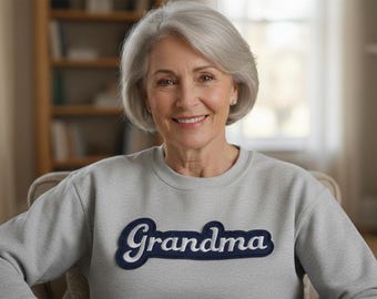Grandma Patch, Sweatshirts, Jackets, Bags, and Hat - Mother's Day Custom Patch - Custom Word Embroidered Patches - Navy Blue and White Patch