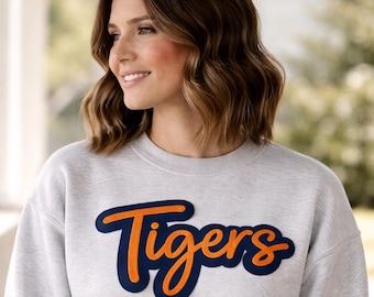 Tigers Mascot Patch for Sweatshirts, Jackets, Bags - School Mascot Patch - School Spirit Patches - Can Be Customized - Navy and Orange