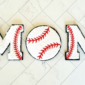Mom Baseball Chenille Iron On Patches - Mom Baseball Alphabet Iron On Patches