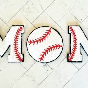 Mom Baseball Chenille Iron On Patches - Mom Baseball Alphabet Iron On Patches