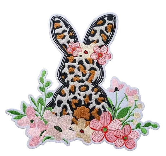 Iron on Rabbit with Flowers Patch Iron on Rabbit with Flowers Patch