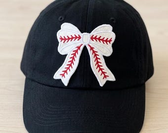 Iron On Baseball Bow Patch, Embroidered Baseball Patch, Make Your Own Hat, Side Seam Patch
