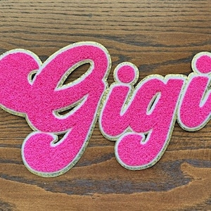 Gigi Iron On Chenille Patch - Mother's Day Make Your Own Shirt - Hot Pink Gigi Patch with Adhesive