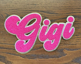 Gigi Iron On Chenille Patch - Mother's Day Make Your Own Shirt - Hot Pink Gigi Patch with Adhesive