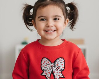 Valentine's Day Bow Coquette Patch - Silver Glitter and Red Hearts Iron On Patch - Hat Patch - Make Your Own Shirt - Valentine's Day Shirt
