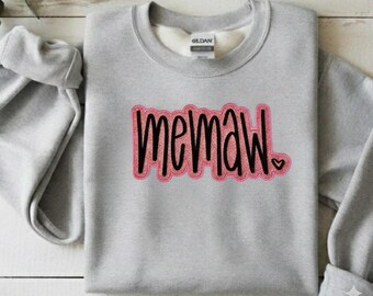 Memaw Glitter Patch - Iron On Patch for Grandma - Make Your Own Shirt - Light Pink Glitter and Black Text