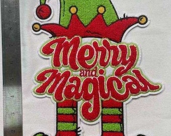 Christmas Elf Chenille Iron On Patch - READY TO SHIP - Ships in 24 Hours - Merry and Magical Elf Christmas Iron On Chenille Patch