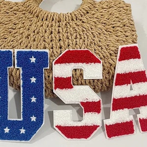 USA Chenille Patch with Iron On Adhesive - 4th of July Chenille Patch - Ready to Ship