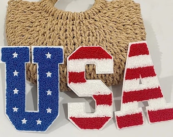 USA Chenille Patch with Iron On Adhesive - 4th of July Chenille Patch - Ready to Ship