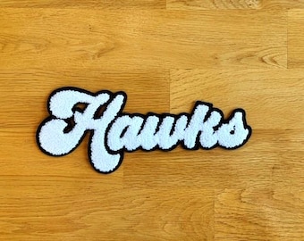 Hawks Mascot Chenille Patch - Chenille Patch with Adhesive - School Mascot Patch - Hawks Football  - Make Your Own Shirt