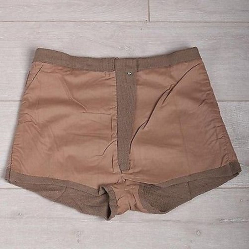 RARE NOS Deadstock sz 34 Vintage Mens 60s Mod Brown Tan Khaki Cotton Knit Mini Short Shorts High Rise Summer South Beach image 7