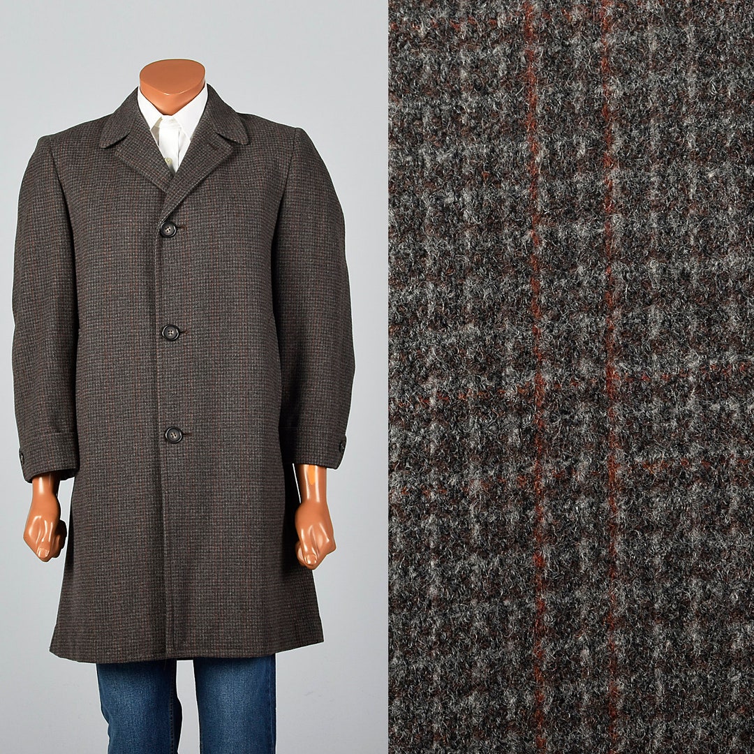 40 Short Mens 1950s Wool Coat Brown Plaid Winter Coat Overcoat - Etsy