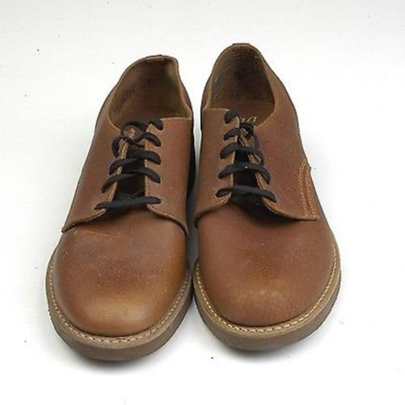 NOS Deadstock Mens Vintage 60s Brown Leather Suede Derby Oxford Lace Up Shoes Cork Crepe Sole Mens 6 Womens 8 Unisex image 3