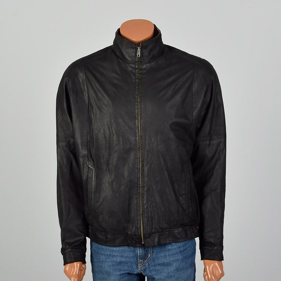 Large Mens Remy 1990s Leather Jacket Black Bomber… - image 1