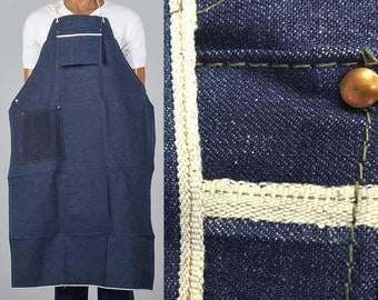 1950s Selvedge Denim Apron Deadstock Heavy Duty Cotton Workwear Smock Industrial Vintage Gift for Him