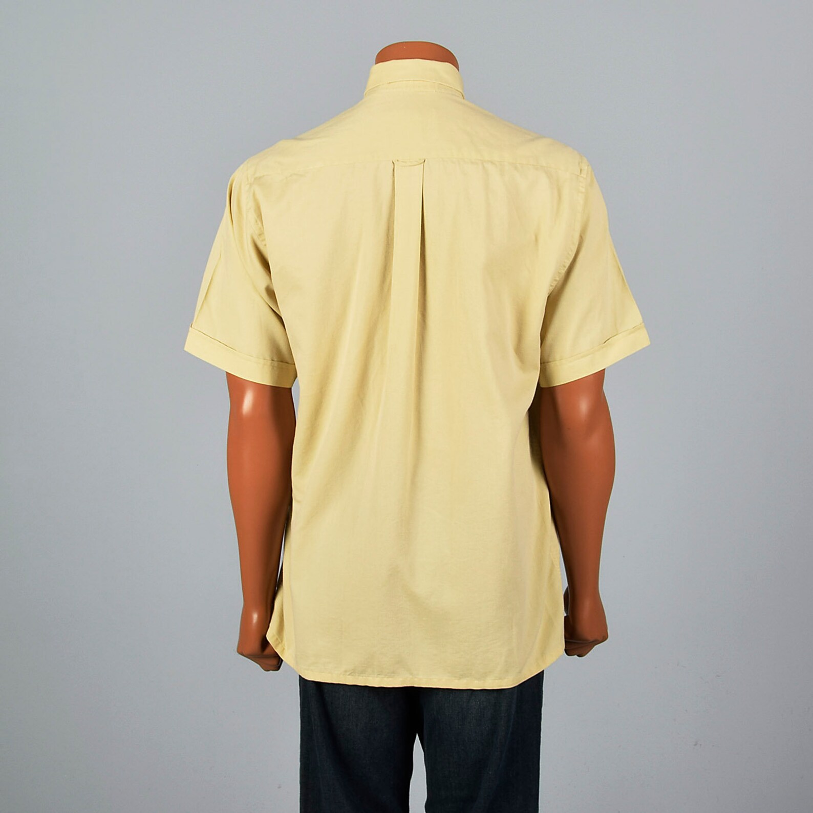 Large 1980s Mens Gold Button Down Shirt Short Sleeve Cuffs Etsy