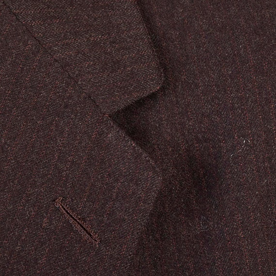 Mens Vintage 50s Brown Red Stripe Wool Jacket Mid… - image 3