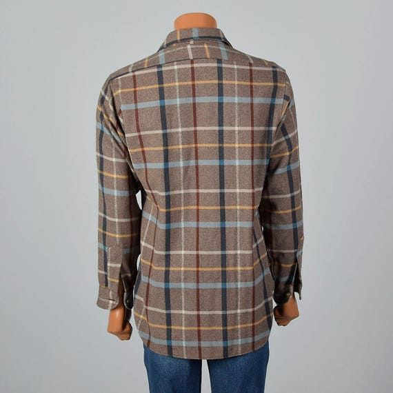 Large 1960s Mens Pendleton Brown Plaid Shirt Long… - image 2