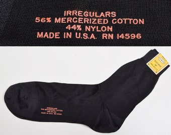 Deadstock 1950s Mens Silky Feel Sock Black Nylon Top Cotton Heel Rib Knit Sheer Irregulars Dress Socks 50s Vintage Hosiery