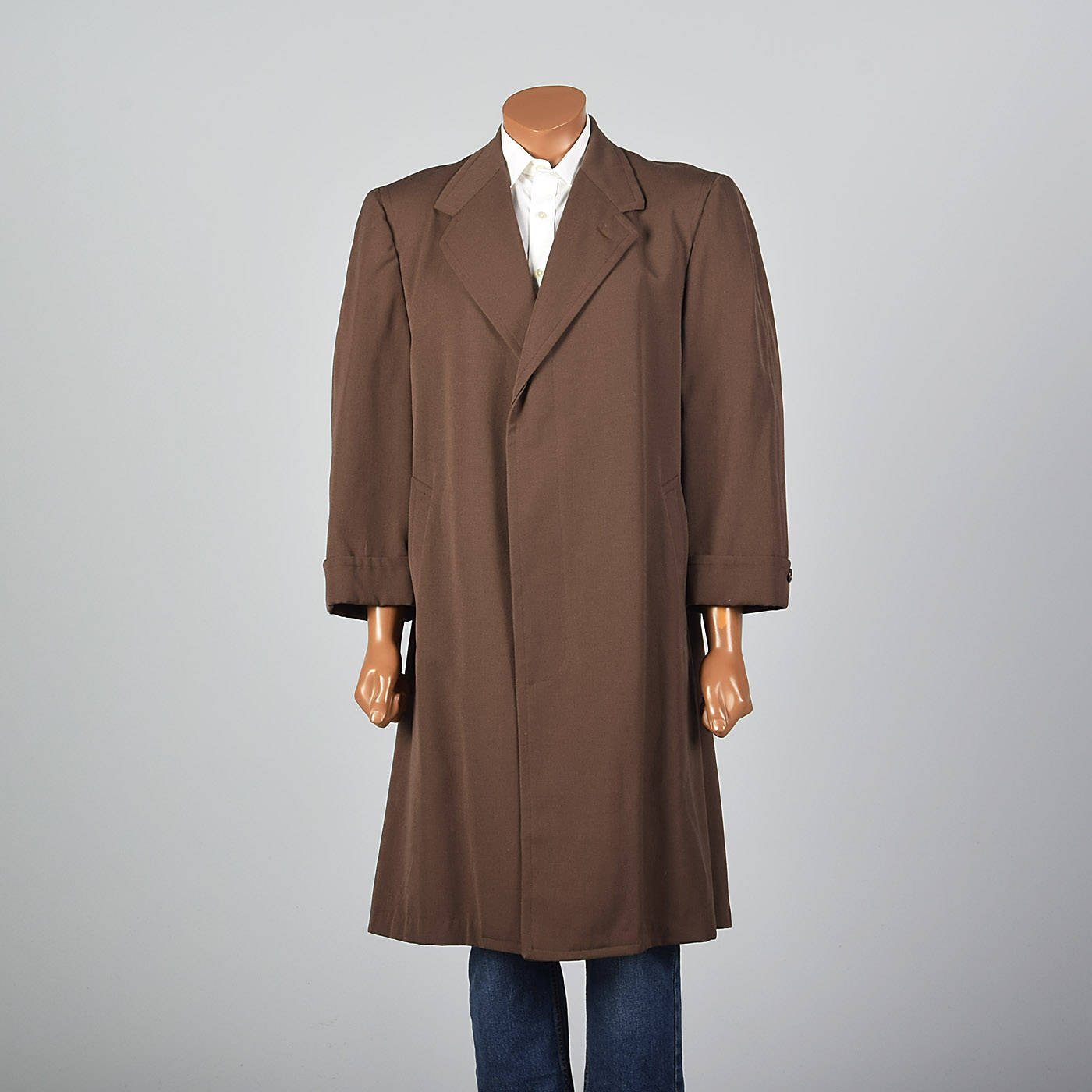 1950s Men's Heavy Duty Navy Blue Gabardine Winter Coat with Mouton Fur Collar