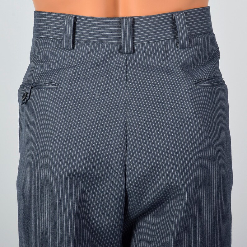 Large 1960s Mens Grey Pinstripe Pants Flat Front Straight Leg Etsy