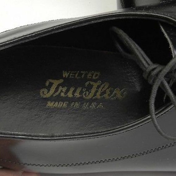NOS Deadstock Mens Vintage Black Leather Slim Toe… - image 5