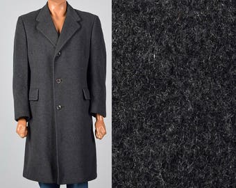 Medium 1970s Mens Gray Mongolian Cashmere Coat Winter Weight Coat Heavy Weight Button Front Overcoat 70s Vintage