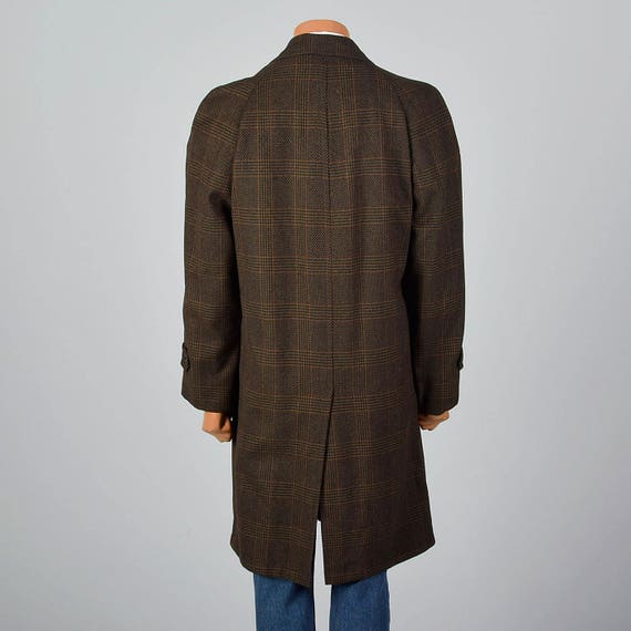 Large 1970s Mens Brown Plaid Coat Wool Winter Coa… - image 2