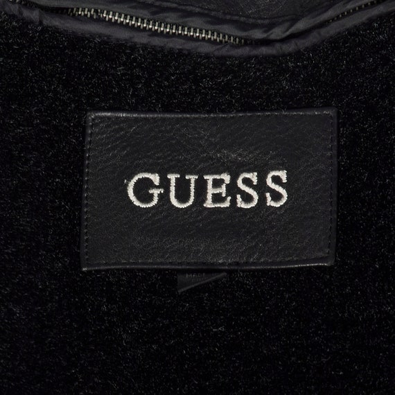 Large Guess Black Leather Jacket Heavyweight Winter Z… - Gem
