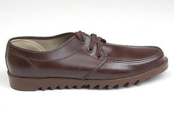NOS Deadstock Mens Vintage 60s Made in Japan Brown Thick Heavy Rubber Tread Derby Boat Shoes 8.5