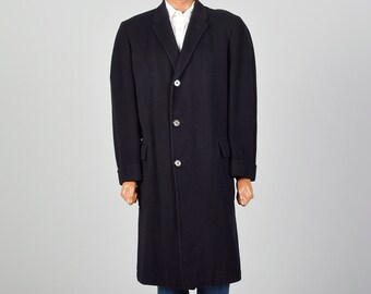 42 Large 1950s Mens Coat Black Cashmere Overcoat Warm Winter Heavyweight Jacket