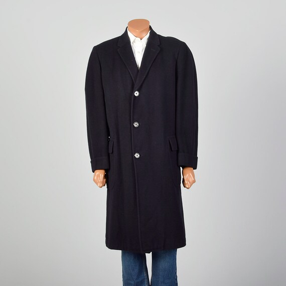 42 Large 1950s Mens Coat Black Cashmere Overcoat W