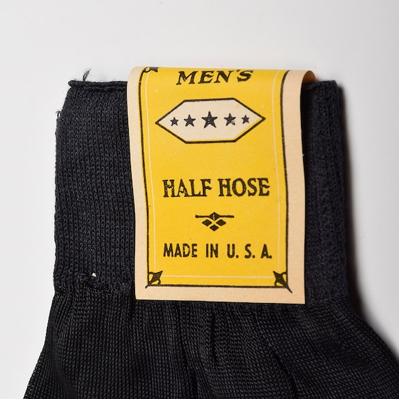 Deadstock 1950s Mens Silky Feel Sock Black Nylon … - image 5