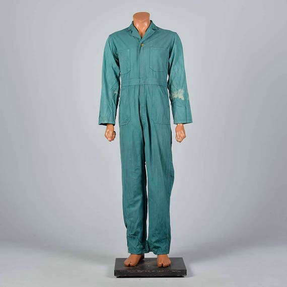 Small 1940s Mens Green Herringbone Coveralls Belt