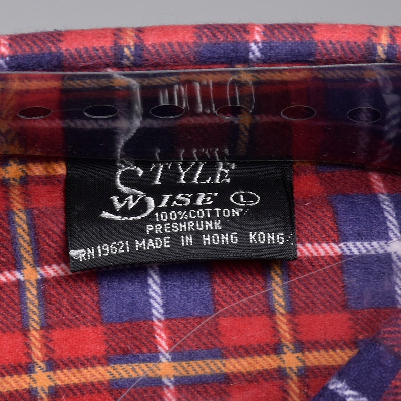 1970s Deadstock Mens Plaid Flannel Shirt Long Sleeve Red Two Pocket Fall 70s Vintage Buttons Down