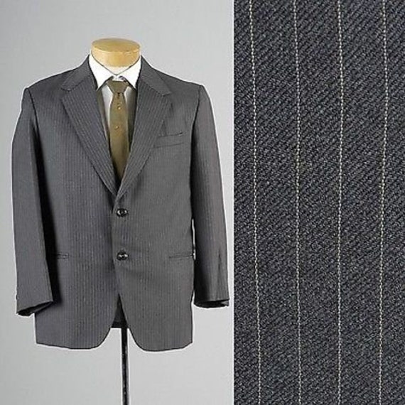 Mens Vintage 70s Custom Gray Cream Pinstripe Two … - image 1