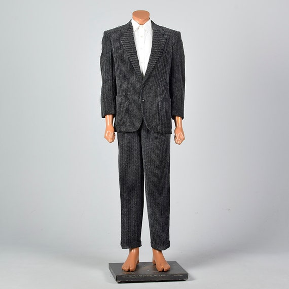 41S 1980s Mens Suit Medium Charcoal Corduroy 2 Pie