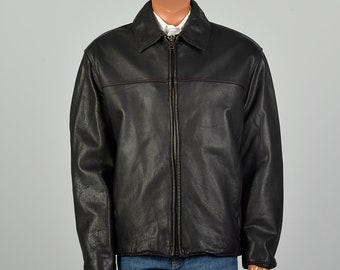 XXL 2000s Marc New York Jacket Classic Black Zip-Front Leather Winter Coat