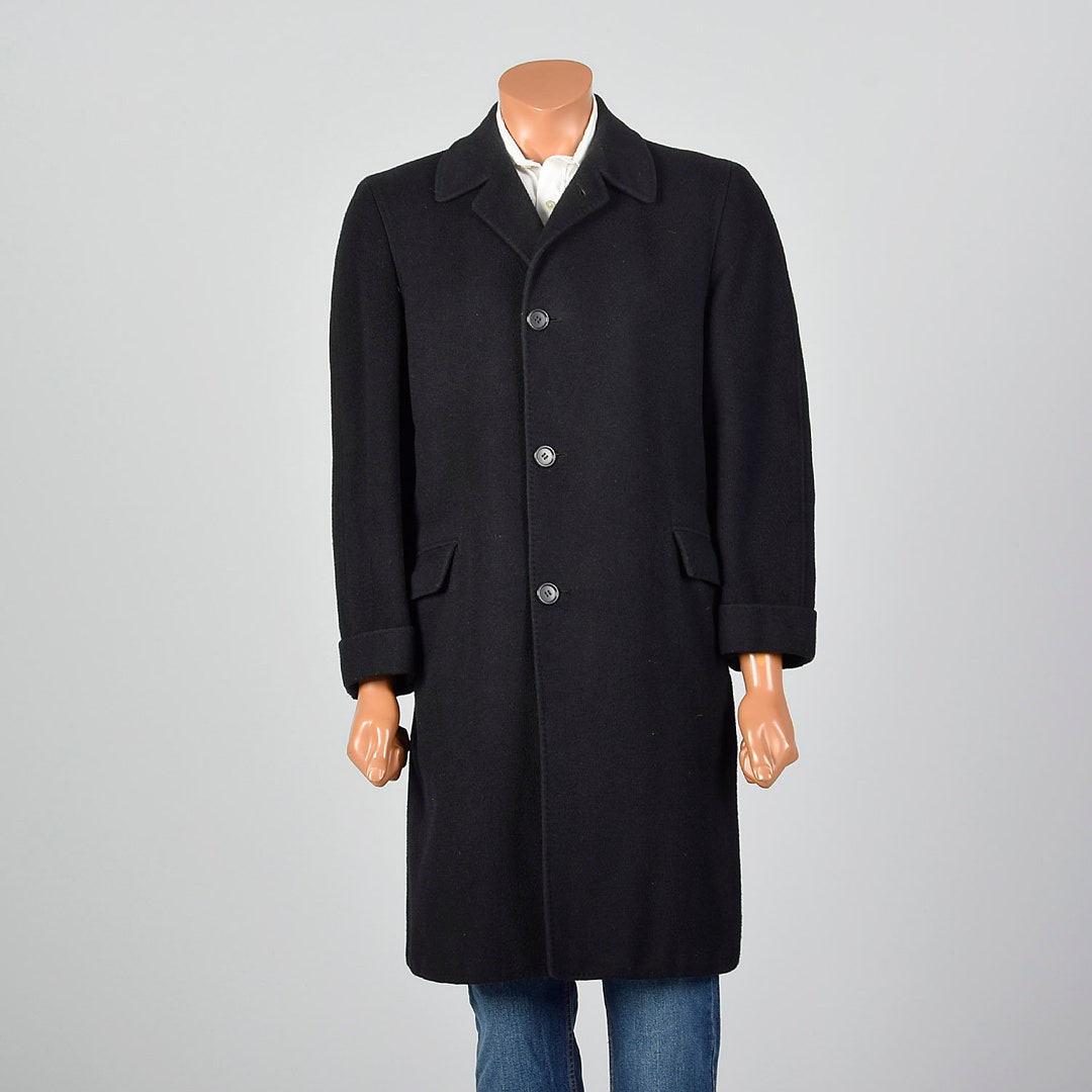 50's Mens Black Lined Overcoat Top Coat main image 1
