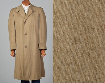 42 Mens 1950s Tan Wool Winter Coat Overcoat Long Sleeves Single Vent Stylebilt Clothes Mid Century Rockabilly 50s Vintage