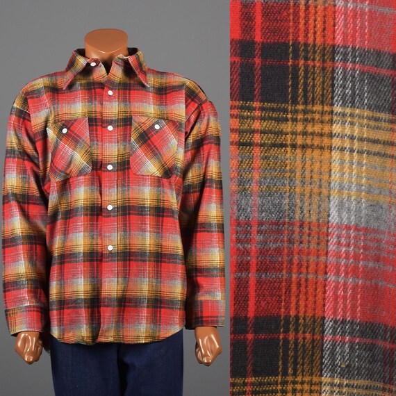 2XL XXL 1960s Flannel Shirt 60s Deadstock Flannel