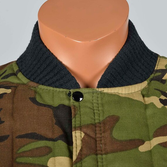Large 1970s Quilted Camo Jacket Rib Knit Cuffs Po… - image 5